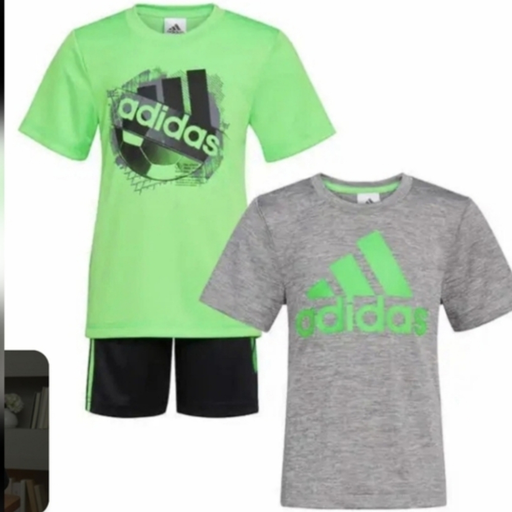 NWT Adidas Boys 3 piece Activewear Set Shorts GREEN